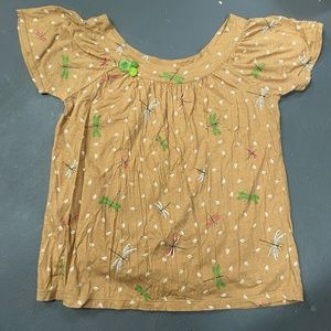 Anthropologie C.Keer Dragonfly Shirt Top Blouse